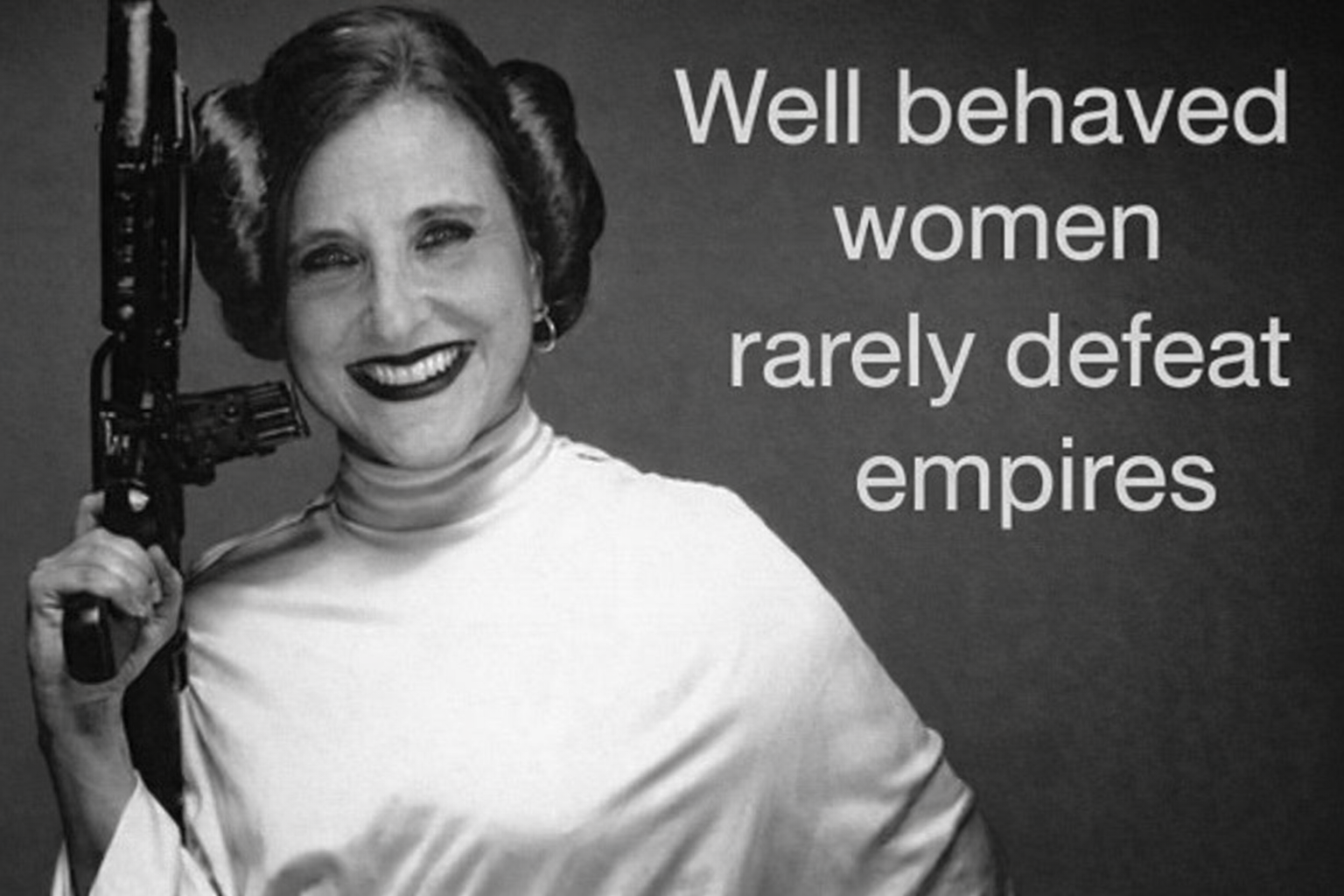 Woman embracing personal transformation and reinvention with well behaved women rarely defeat empires quote